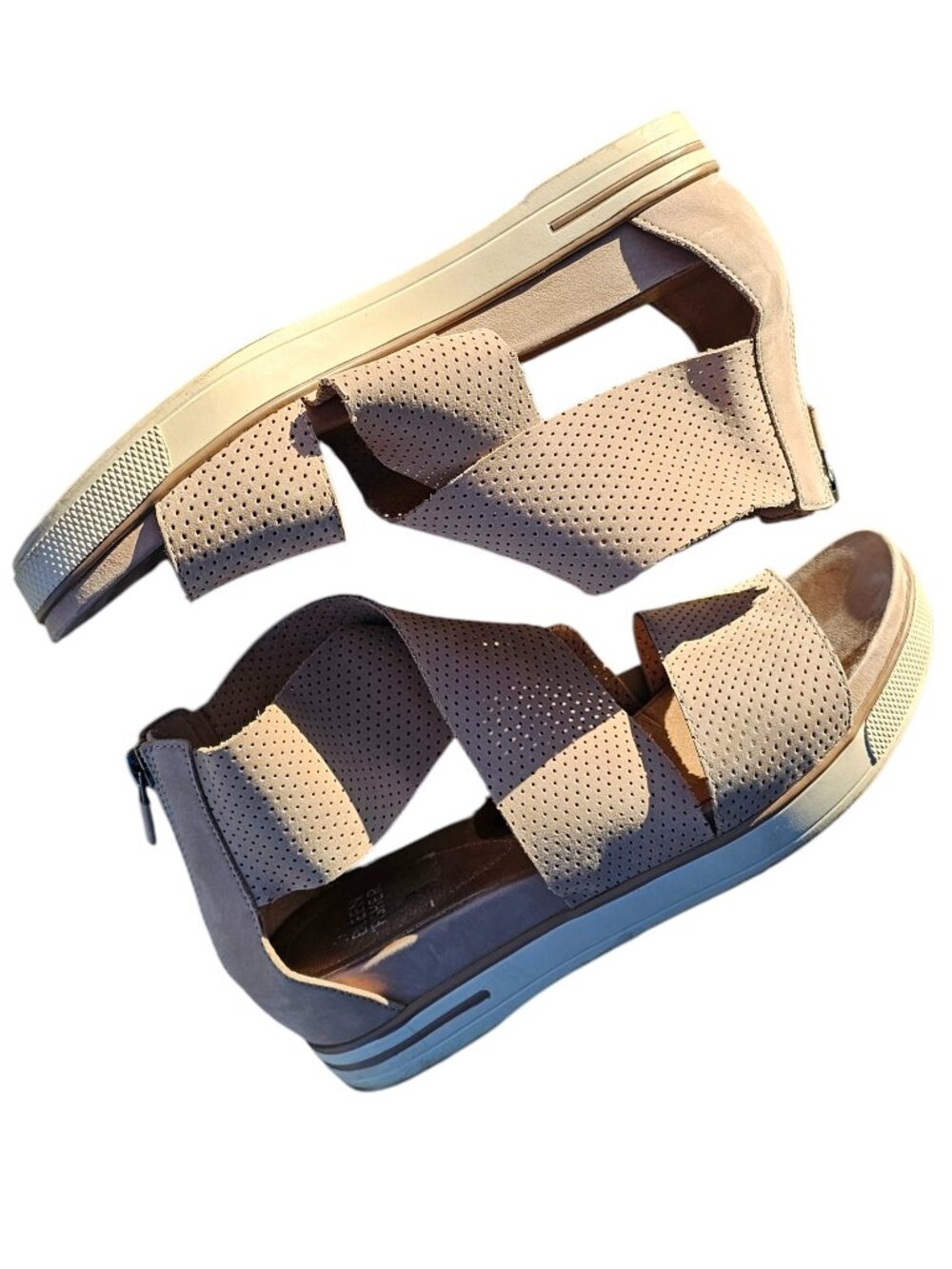 Eileen Fisher 8 Nubuck Genuine Leather Tan Beige Platform Comfort Sandals